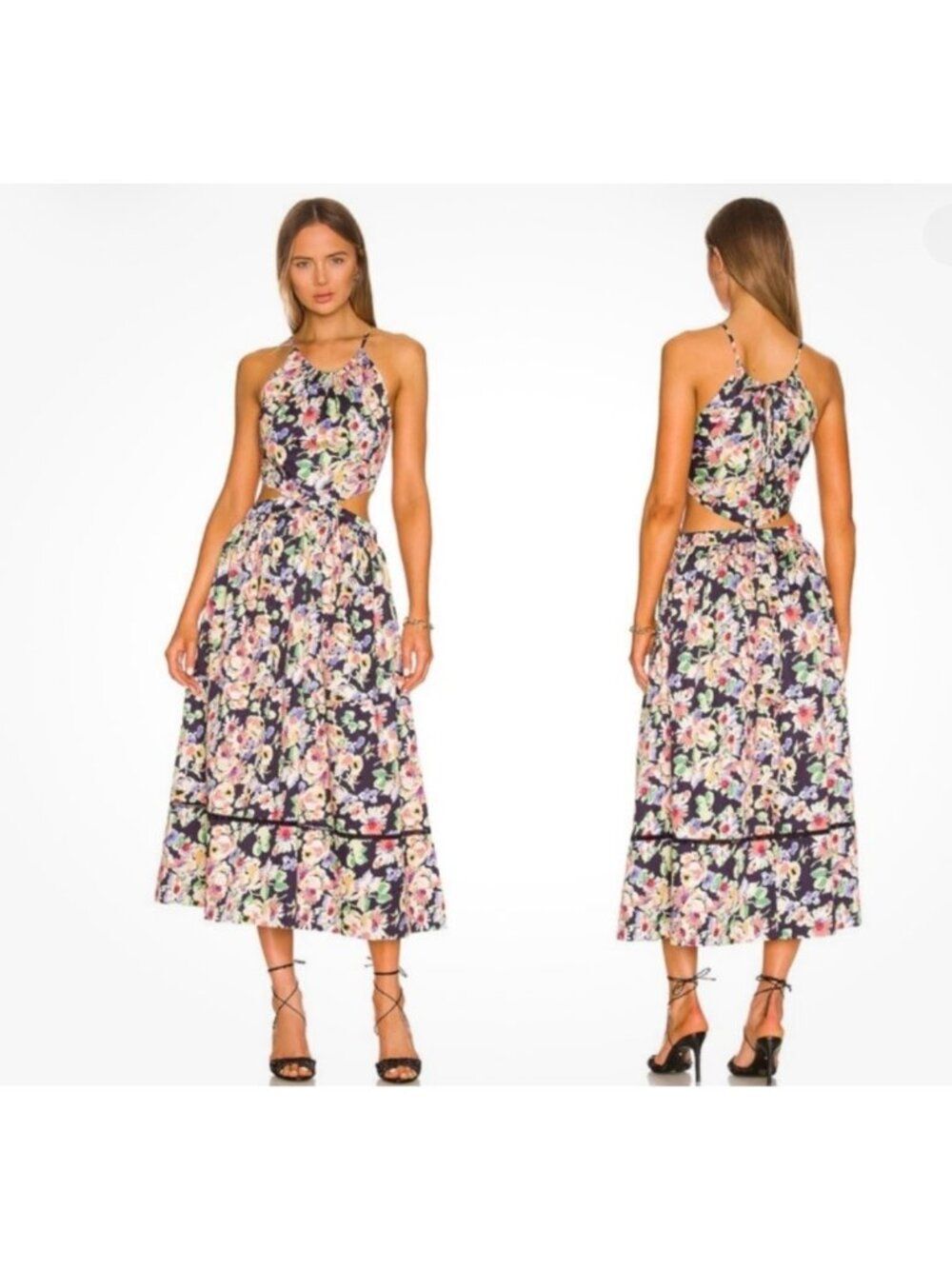 Something Navy Women's Cotton Floral Cut-Out Midi Dress Size L